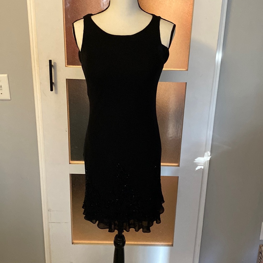 Jones NewYork Black Polyester Dress with 100% Black Silk Trim